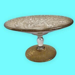 Vintage Ornate Gold Filigree Footed Dish with Crystal Stem on Gold Filigree Base